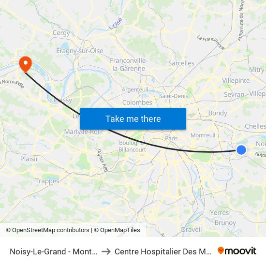 Noisy-Le-Grand - Mont D'Est to Centre Hospitalier Des Mureaux map