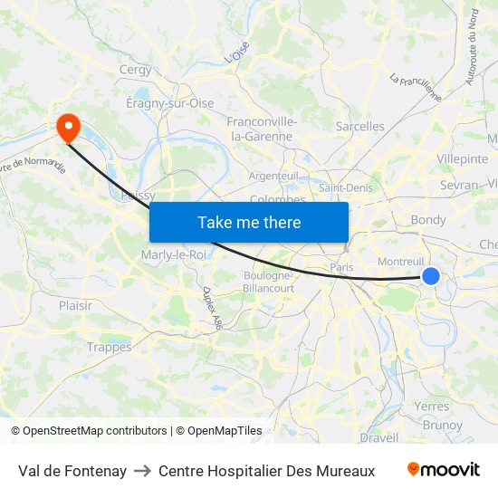 Val de Fontenay to Centre Hospitalier Des Mureaux map