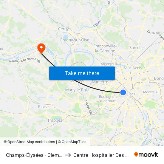 Champs-Élysées - Clemenceau to Centre Hospitalier Des Mureaux map