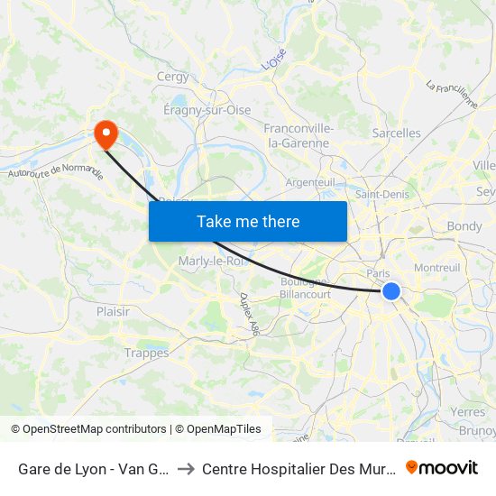 Gare de Lyon - Van Gogh to Centre Hospitalier Des Mureaux map