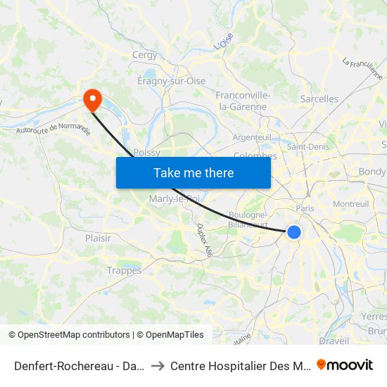 Denfert-Rochereau - Daguerre to Centre Hospitalier Des Mureaux map