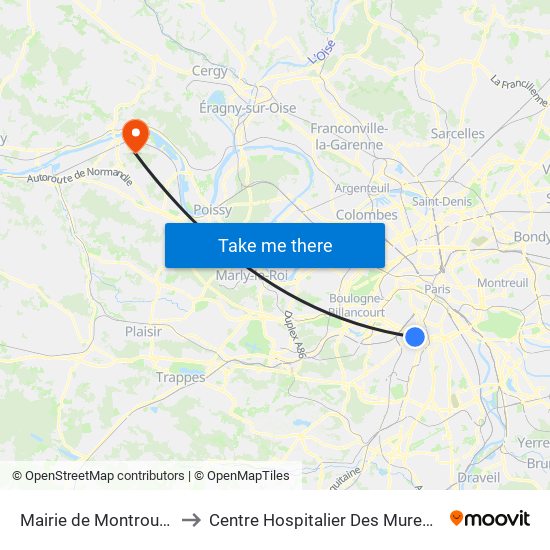 Mairie de Montrouge to Centre Hospitalier Des Mureaux map