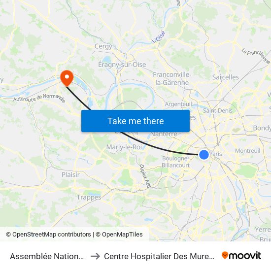 Assemblée Nationale to Centre Hospitalier Des Mureaux map