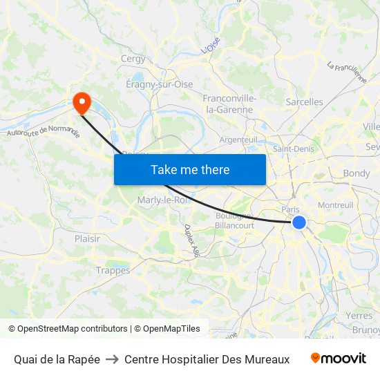Quai de la Rapée to Centre Hospitalier Des Mureaux map