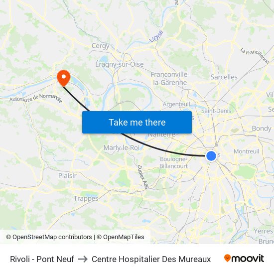 Rivoli - Pont Neuf to Centre Hospitalier Des Mureaux map
