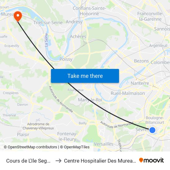 Cours de L'Ile Seguin to Centre Hospitalier Des Mureaux map