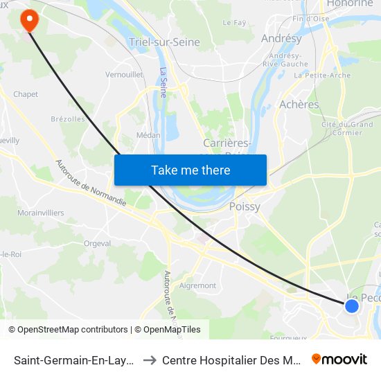 Saint-Germain-En-Laye RER to Centre Hospitalier Des Mureaux map