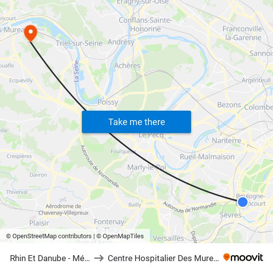Rhin Et Danube - Métro to Centre Hospitalier Des Mureaux map
