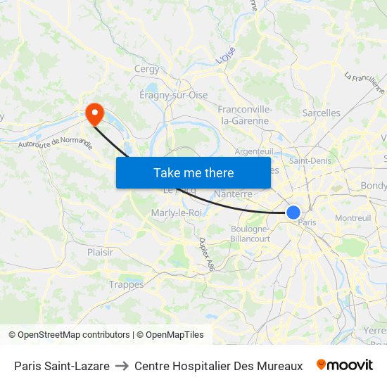 Paris Saint-Lazare to Centre Hospitalier Des Mureaux map