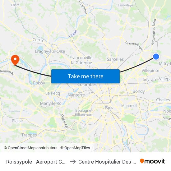 Roissypole - Aéroport Cdg1 (G1) to Centre Hospitalier Des Mureaux map
