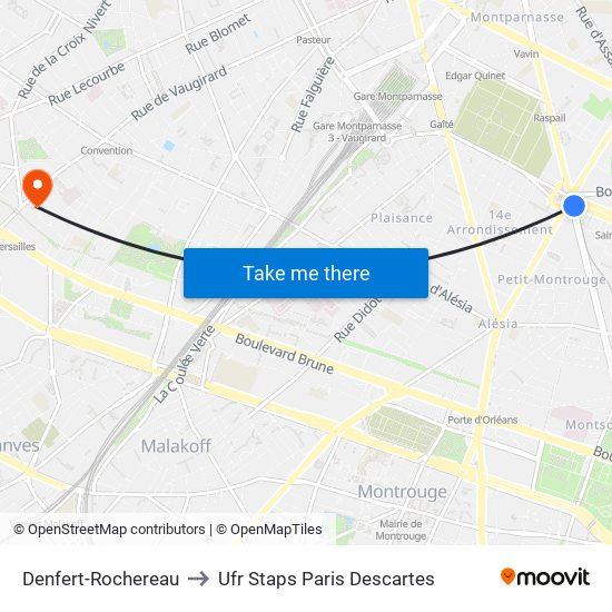 Denfert-Rochereau to Ufr Staps Paris Descartes map