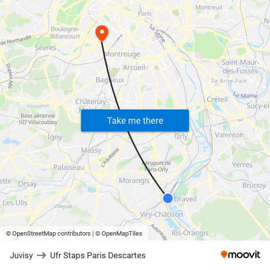 Juvisy to Ufr Staps Paris Descartes map