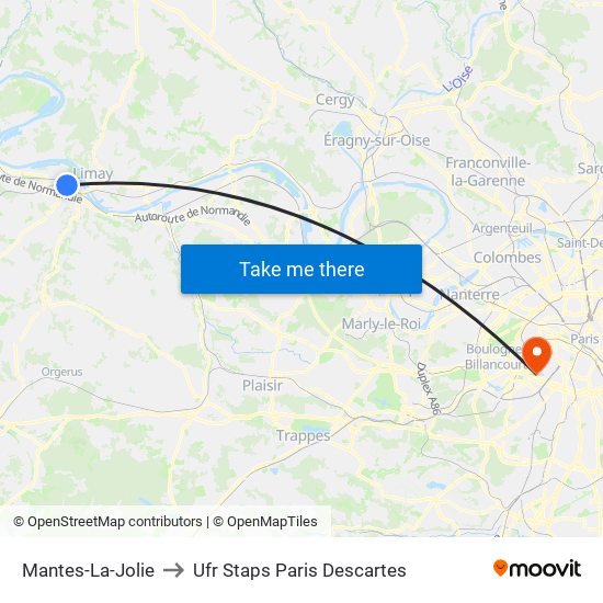 Mantes-La-Jolie to Ufr Staps Paris Descartes map
