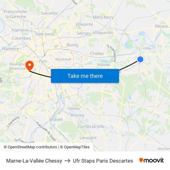Marne-La-Vallée Chessy to Ufr Staps Paris Descartes map