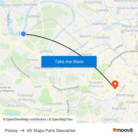 Poissy to Ufr Staps Paris Descartes map