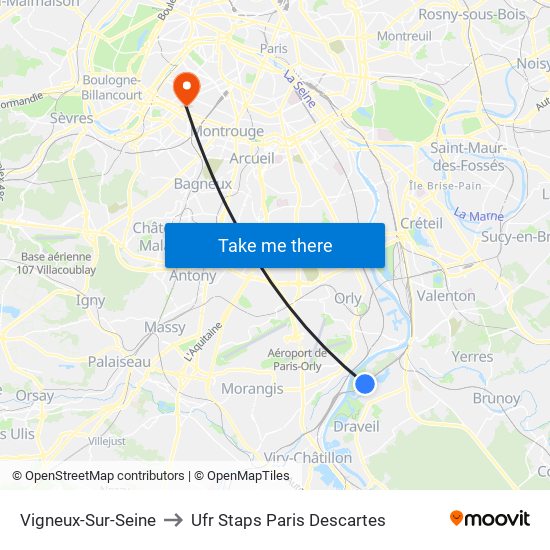 Vigneux-Sur-Seine to Ufr Staps Paris Descartes map