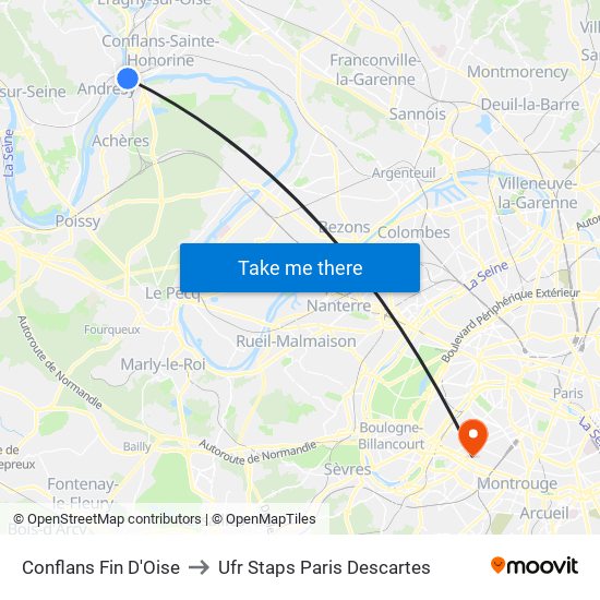 Conflans Fin D'Oise to Ufr Staps Paris Descartes map