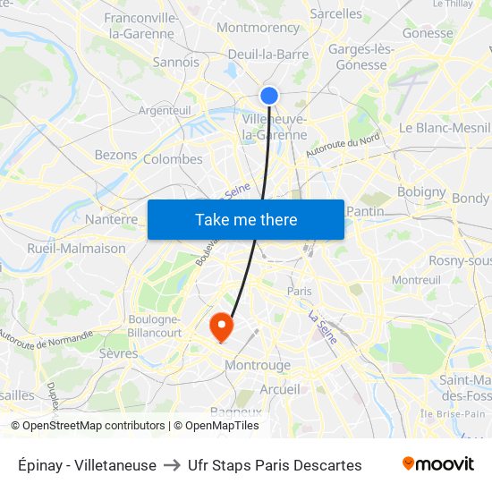 Épinay - Villetaneuse to Ufr Staps Paris Descartes map
