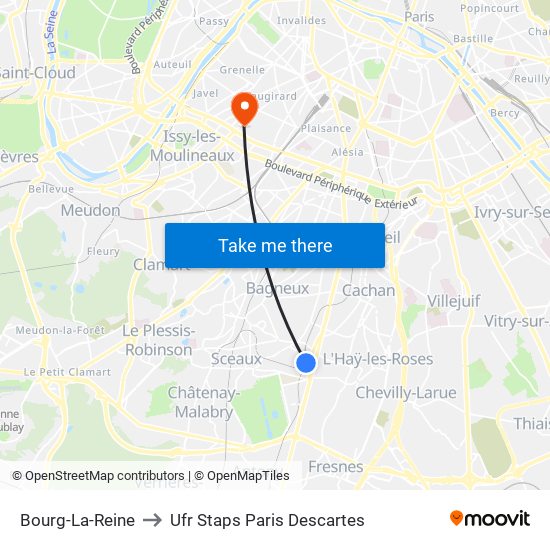 Bourg-La-Reine to Ufr Staps Paris Descartes map