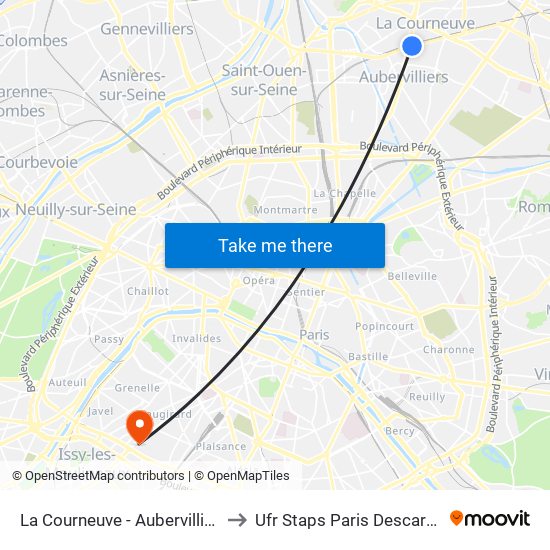 La Courneuve - Aubervilliers to Ufr Staps Paris Descartes map