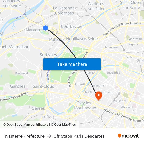 Nanterre Préfecture to Ufr Staps Paris Descartes map