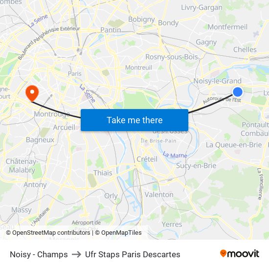 Noisy - Champs to Ufr Staps Paris Descartes map