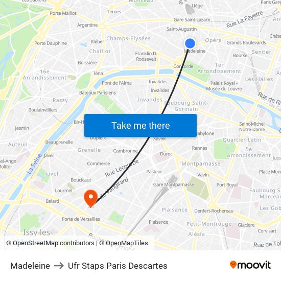 Madeleine to Ufr Staps Paris Descartes map