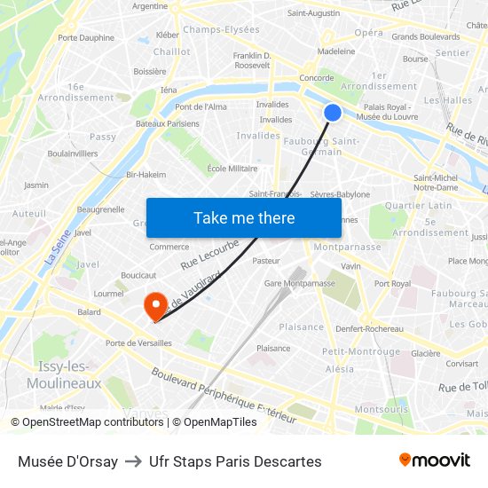 Musée D'Orsay to Ufr Staps Paris Descartes map