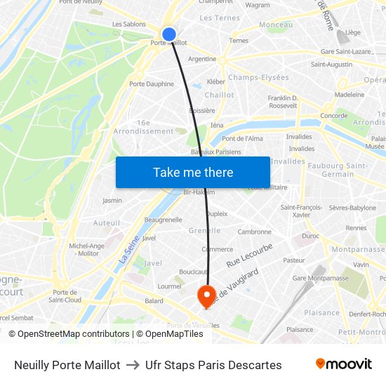 Neuilly Porte Maillot to Ufr Staps Paris Descartes map