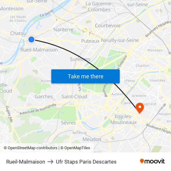 Rueil-Malmaison to Ufr Staps Paris Descartes map