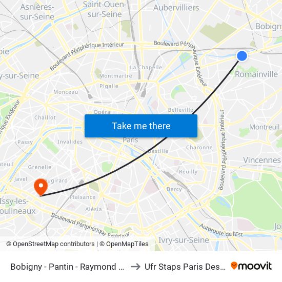 Bobigny - Pantin - Raymond Queneau to Ufr Staps Paris Descartes map