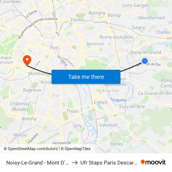 Noisy-Le-Grand - Mont D'Est to Ufr Staps Paris Descartes map