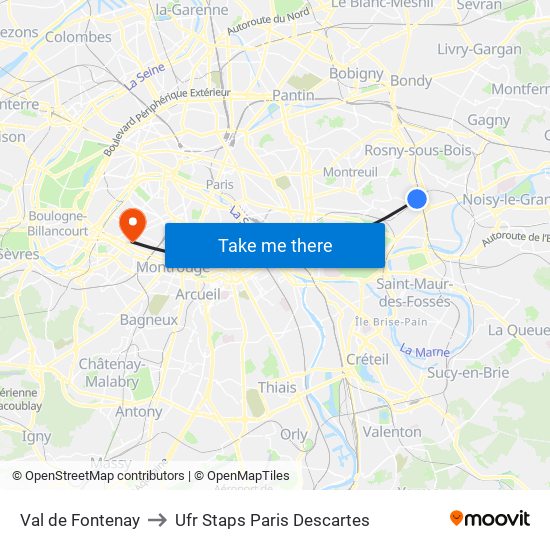 Val de Fontenay to Ufr Staps Paris Descartes map