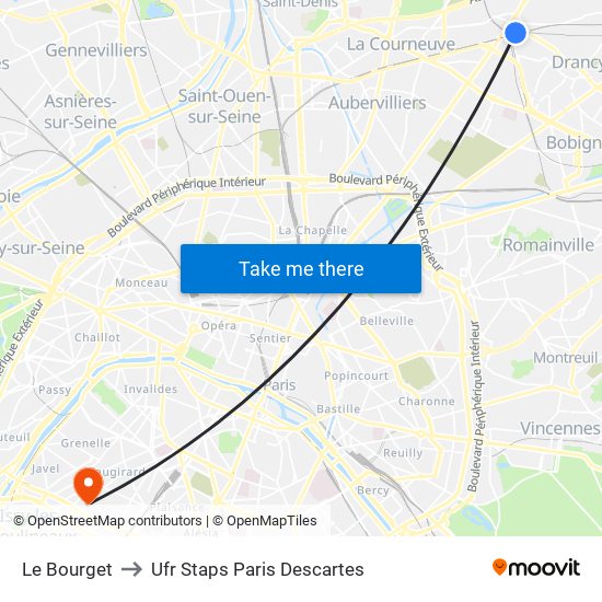 Le Bourget to Ufr Staps Paris Descartes map
