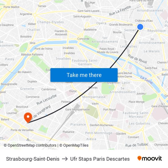 Strasbourg-Saint-Denis to Ufr Staps Paris Descartes map