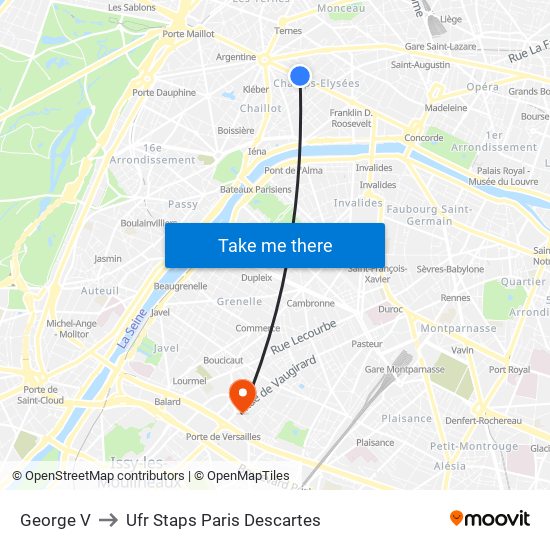 George V to Ufr Staps Paris Descartes map