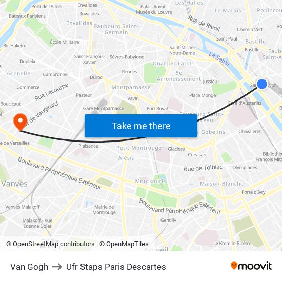 Van Gogh to Ufr Staps Paris Descartes map