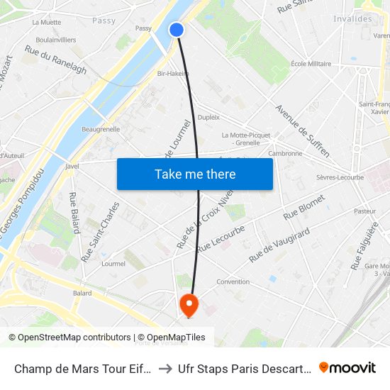 Champ de Mars Tour Eiffel to Ufr Staps Paris Descartes map