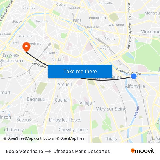 École Vétérinaire to Ufr Staps Paris Descartes map