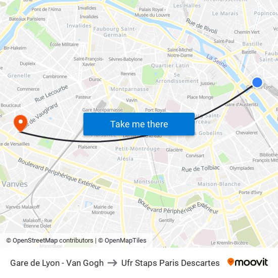 Gare de Lyon - Van Gogh to Ufr Staps Paris Descartes map