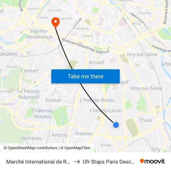 Marché International de Rungis to Ufr Staps Paris Descartes map