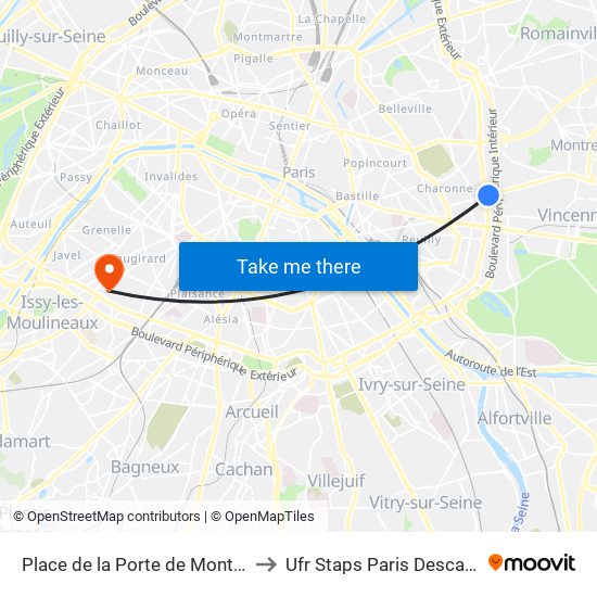 Place de la Porte de Montreuil to Ufr Staps Paris Descartes map