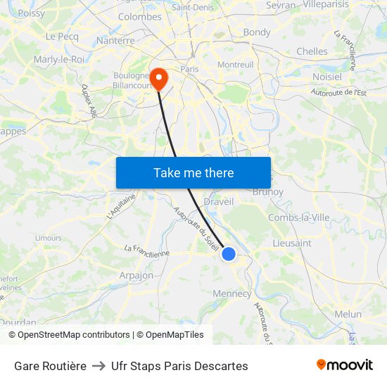 Gare Routière to Ufr Staps Paris Descartes map