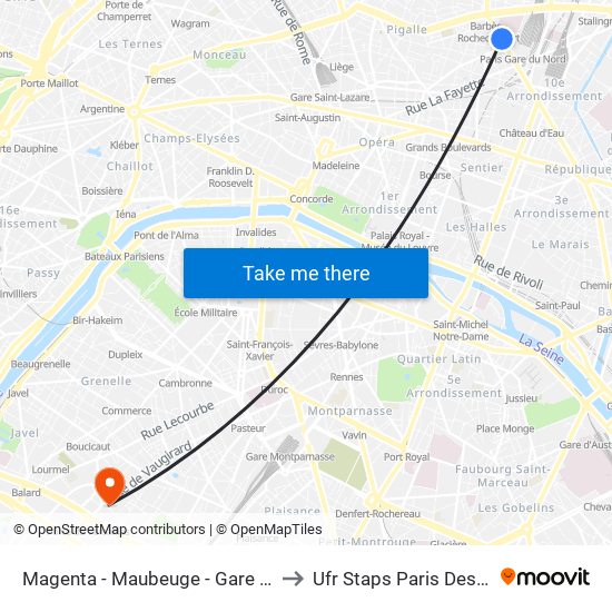 Magenta - Maubeuge - Gare du Nord to Ufr Staps Paris Descartes map