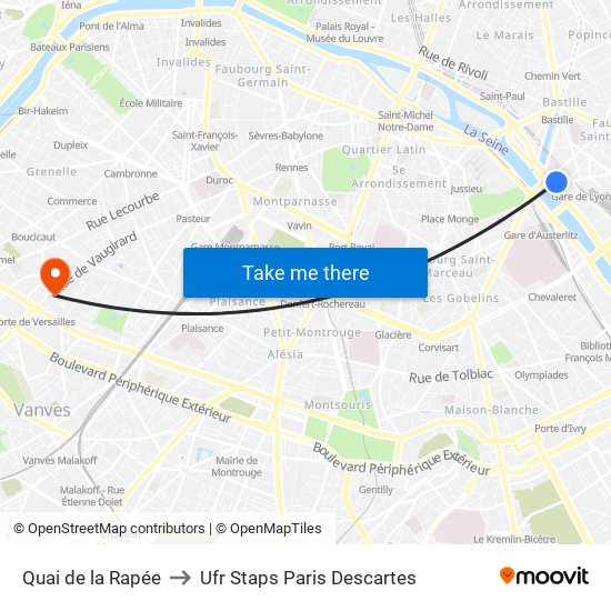 Quai de la Rapée to Ufr Staps Paris Descartes map