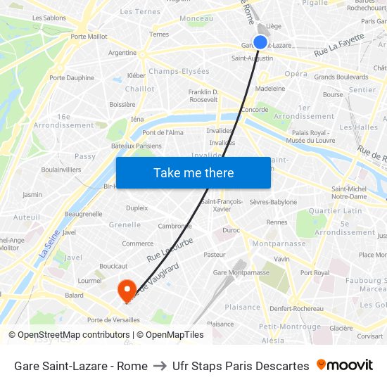 Gare Saint-Lazare - Rome to Ufr Staps Paris Descartes map