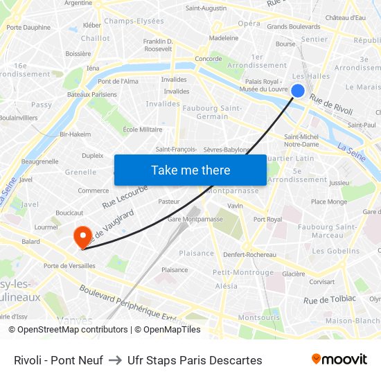 Rivoli - Pont Neuf to Ufr Staps Paris Descartes map