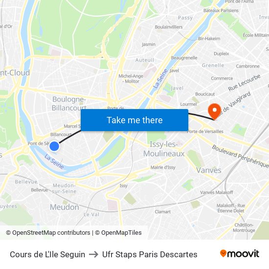 Cours de L'Ile Seguin to Ufr Staps Paris Descartes map