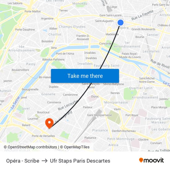 Opéra - Scribe to Ufr Staps Paris Descartes map