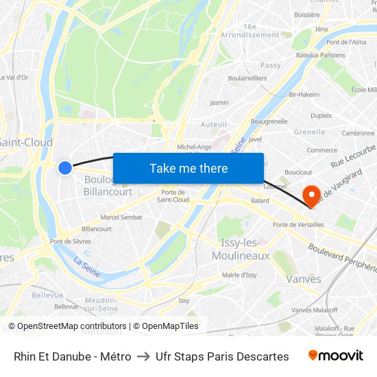 Rhin Et Danube - Métro to Ufr Staps Paris Descartes map